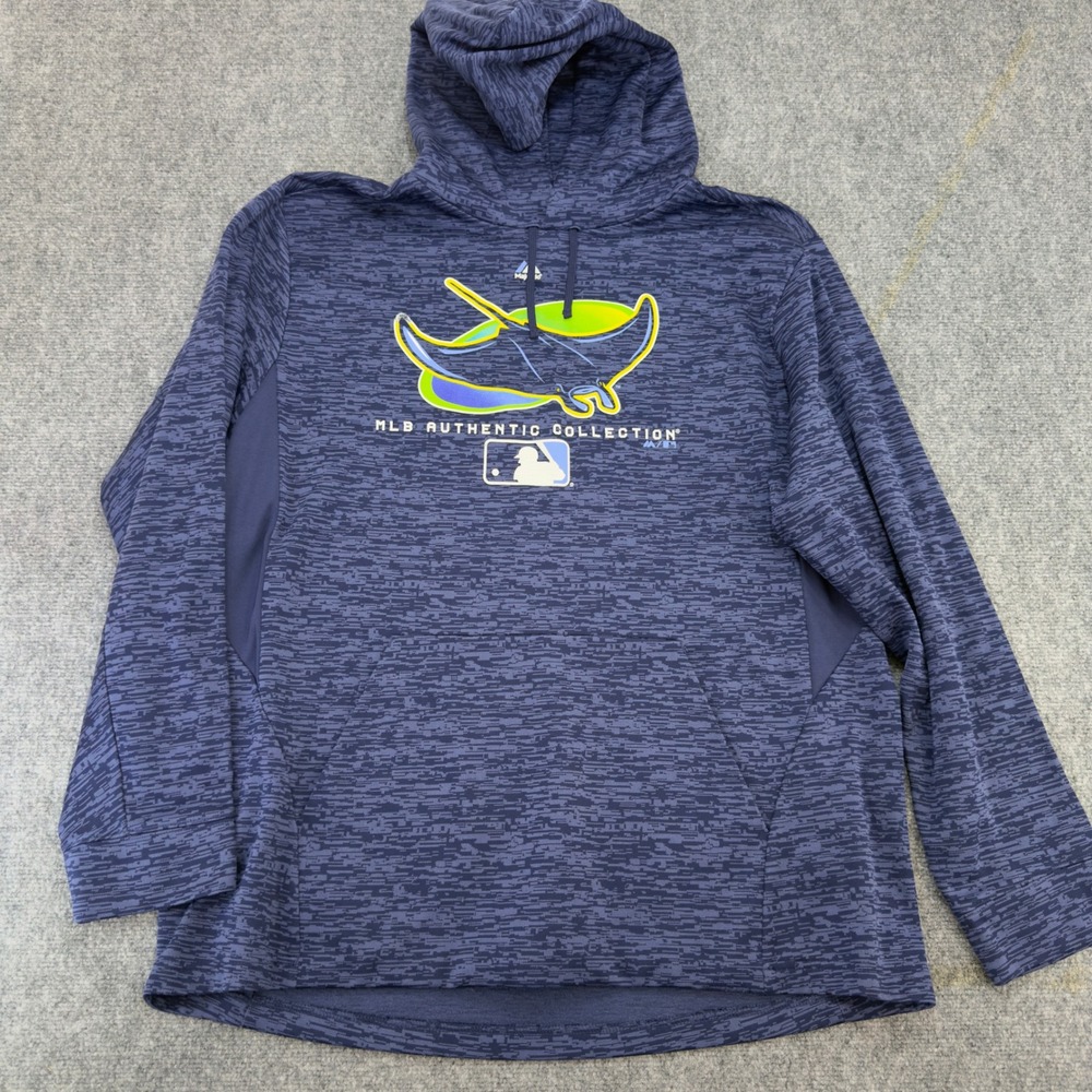 Majestic Tampa Bay Rays MLB Authentic Collection Hoodie Blue Size XL